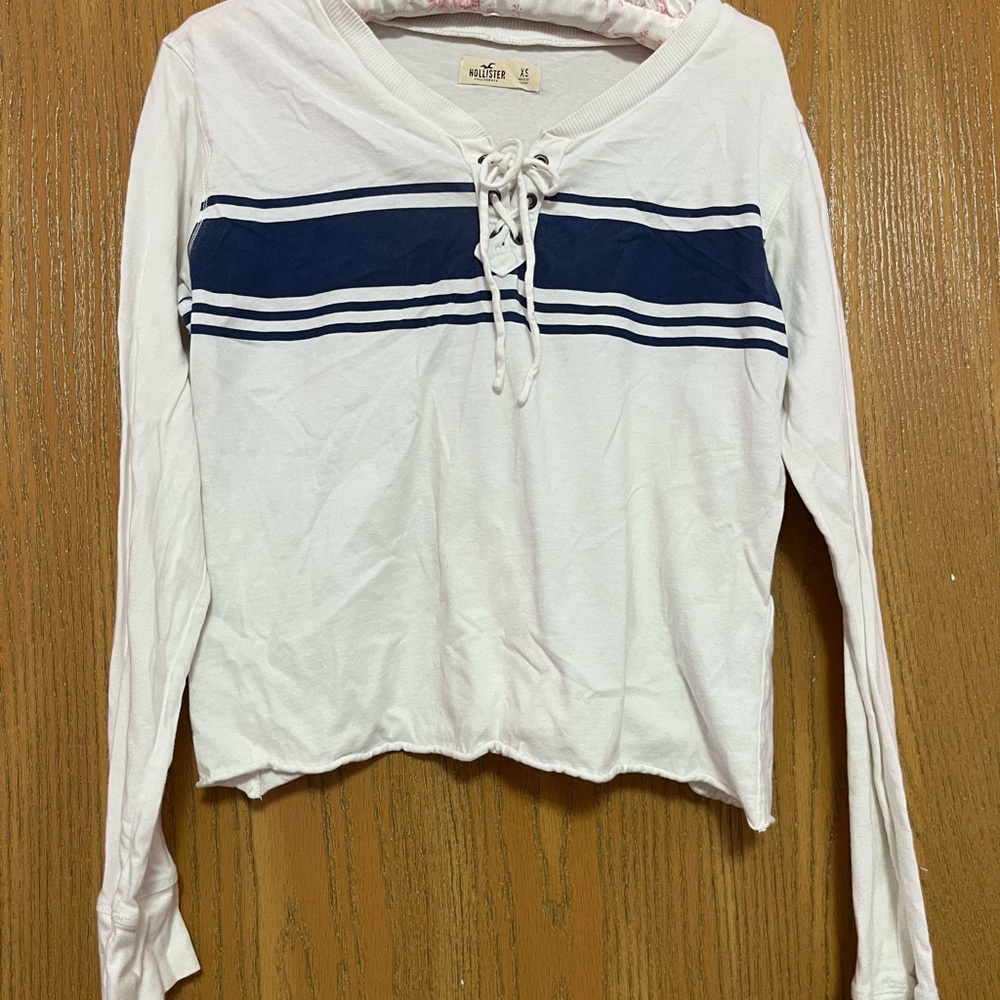 Hollister White Top with Navy Stripes
